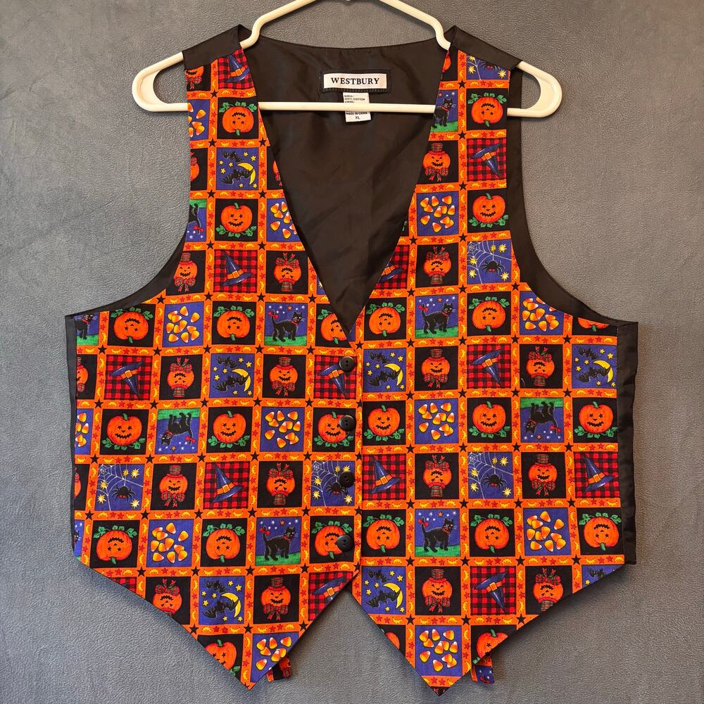 Westbury Halloween Vest Pumpkin Candy Corn Witch Spider Womens XL Fun Holiday